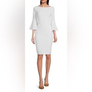 Calvin Klein 3/4 Bell Sleeve Boat Neck Sheath Dress